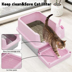 Open Cat Litter Box Set with Step Tray & Scoop