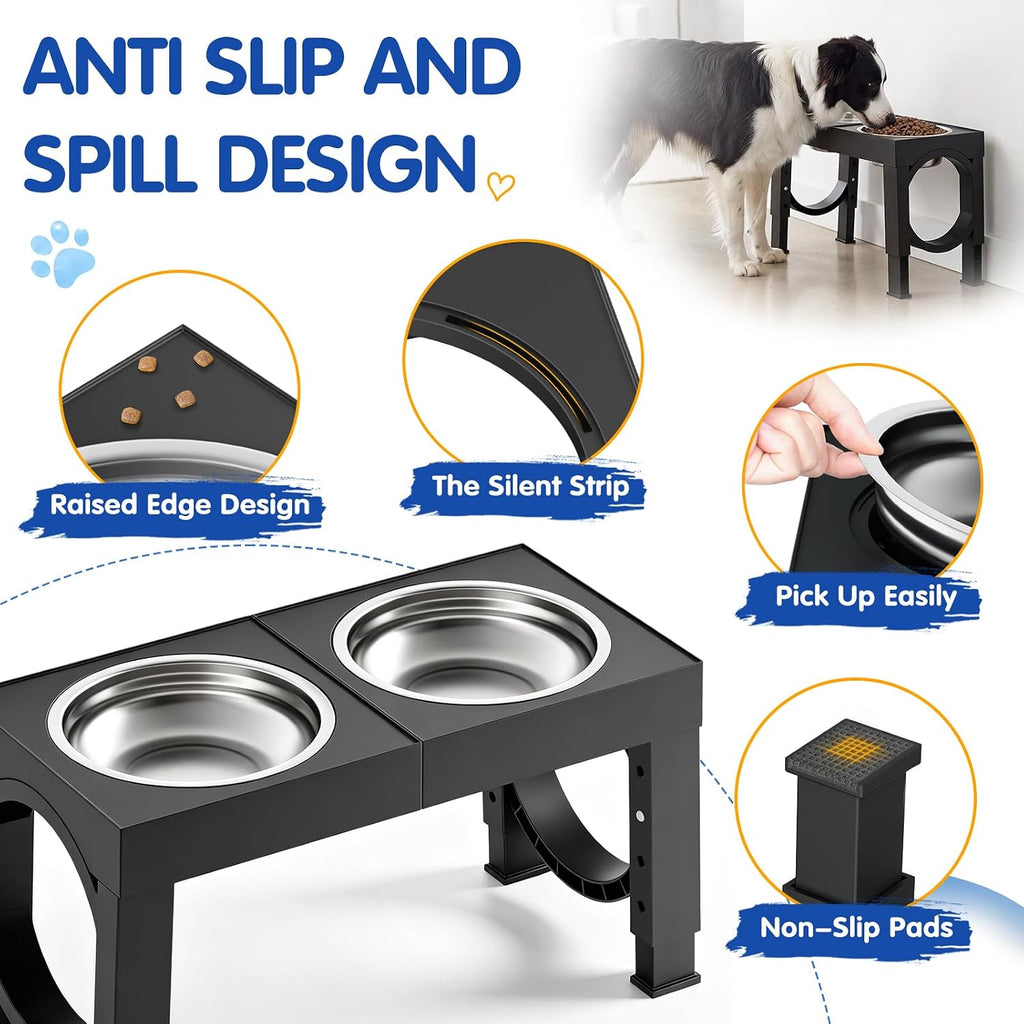 Adjustable Elevated Dog Bowl Stand with 2 Steel Bowls