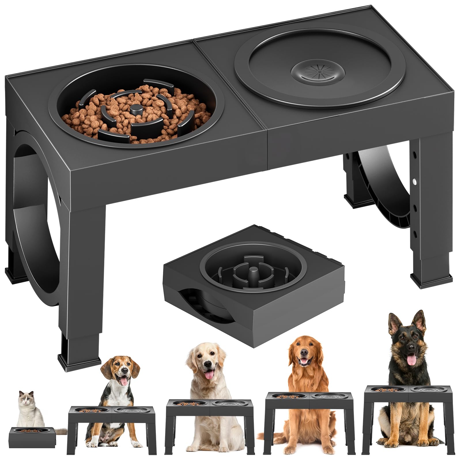 Adjustable Elevated Dog Feeder with 2 Steel Bowls
