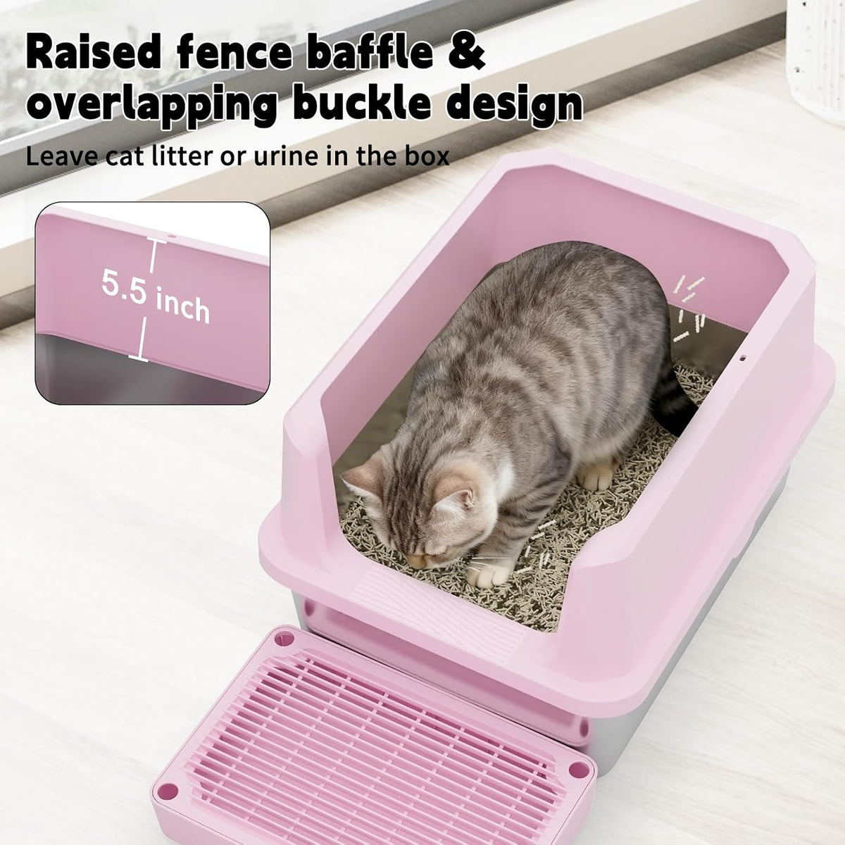 Open Cat Litter Box Set with Step Tray & Scoop