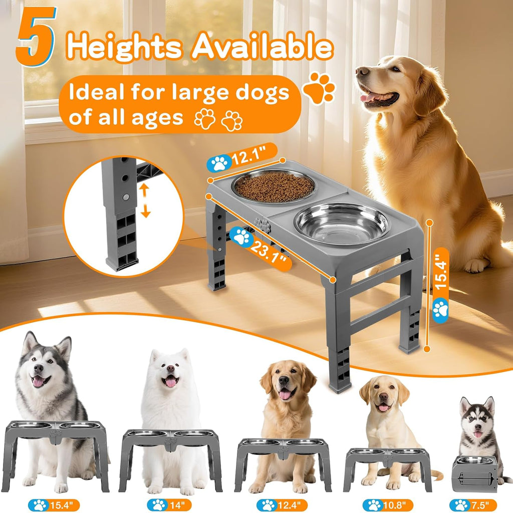 5-Height Large Dog Bowl Stand with 2 XL Steel Bowls