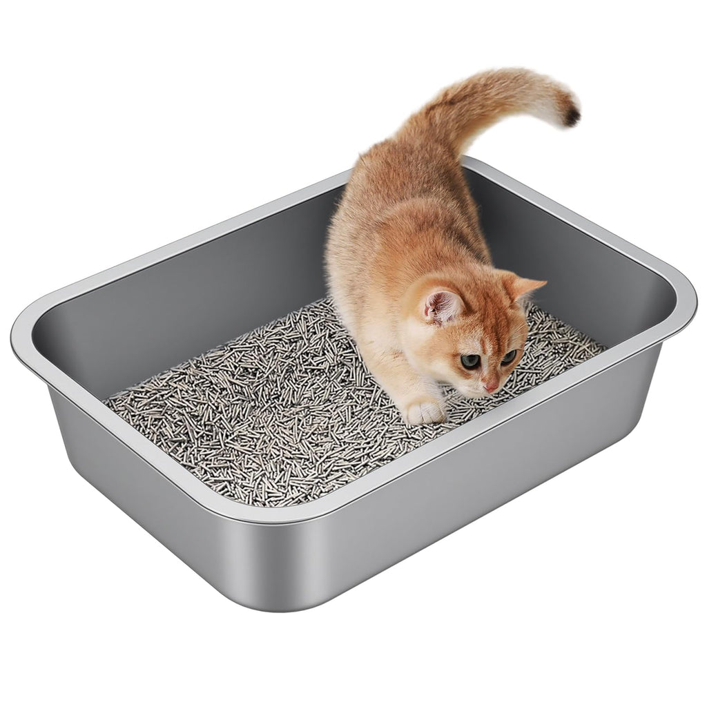 High-Sided Stainless Steel Cat Litter Pan