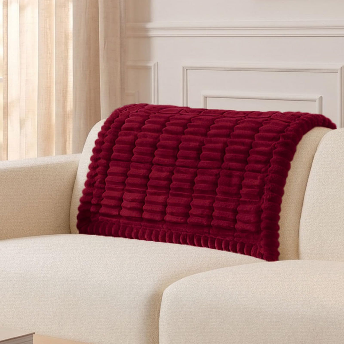 Plush Ribbed Pet Couch Cover