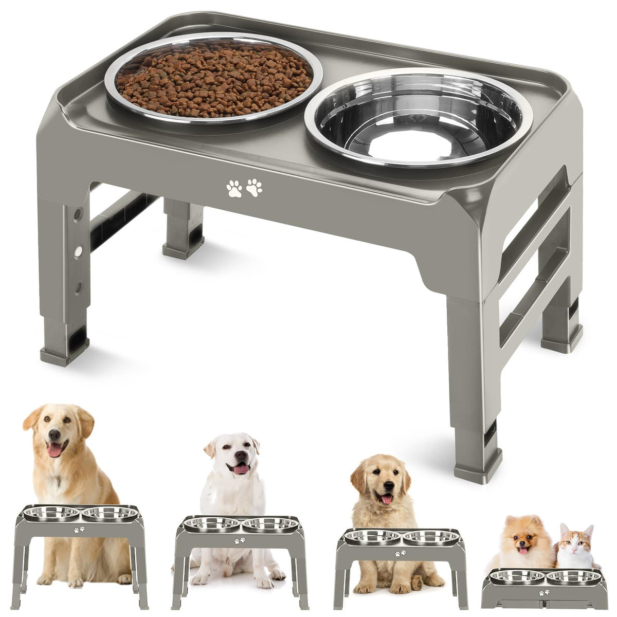 5-Height Large Dog Bowl Stand with 2 XL Steel Bowls