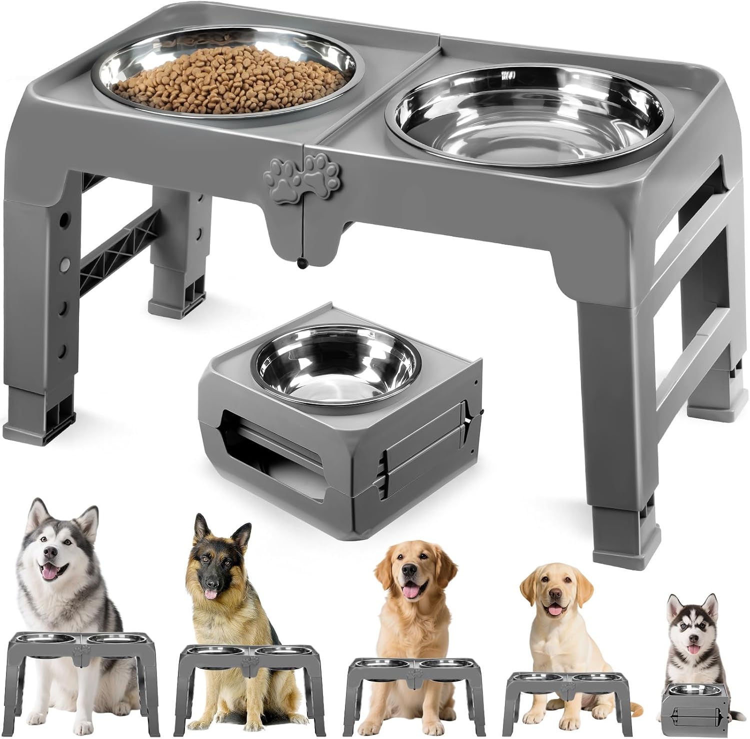 5-Height Large Dog Bowl Stand with 2 XL Steel Bowls