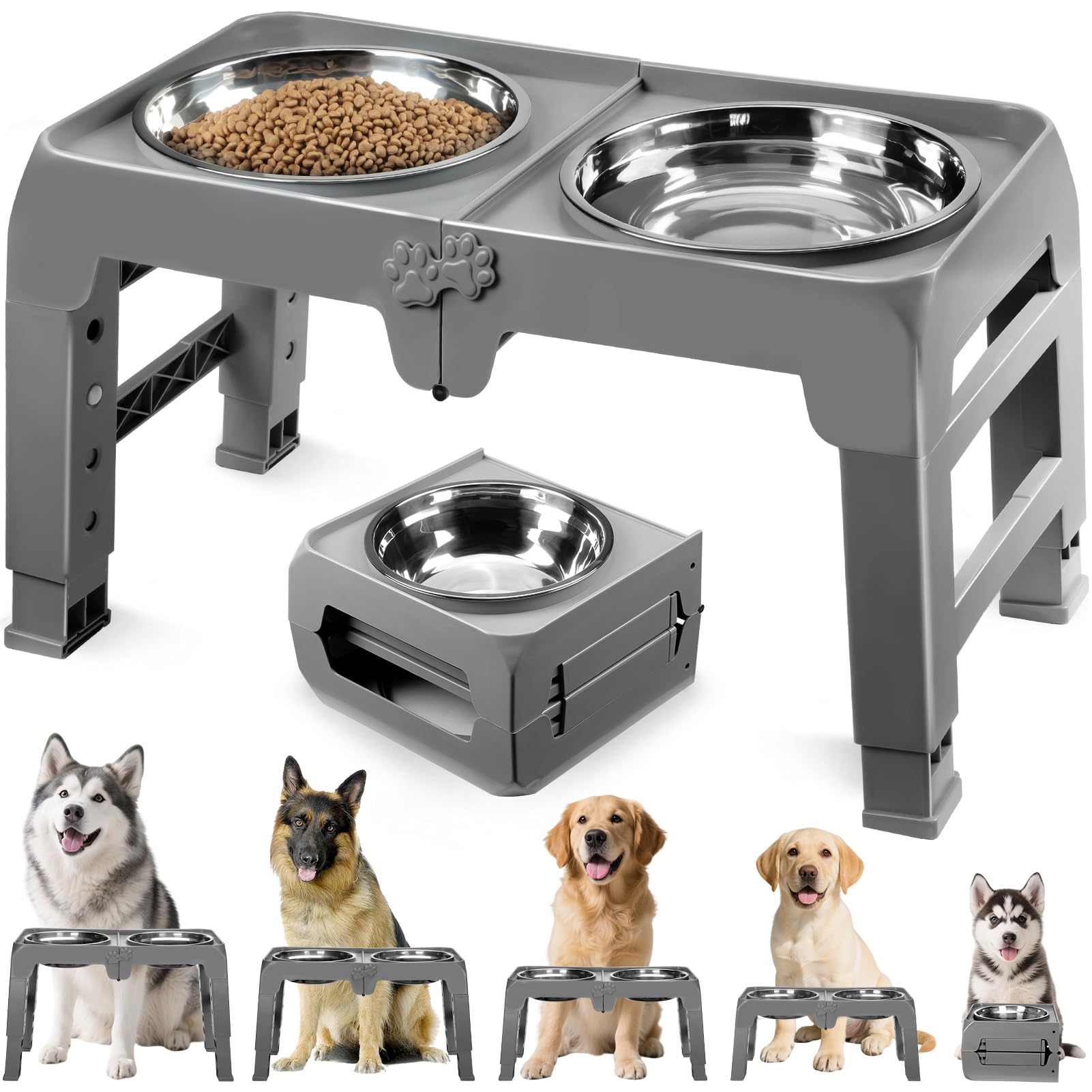 5-Height Large Dog Bowl Stand with 2 XL Steel Bowls
