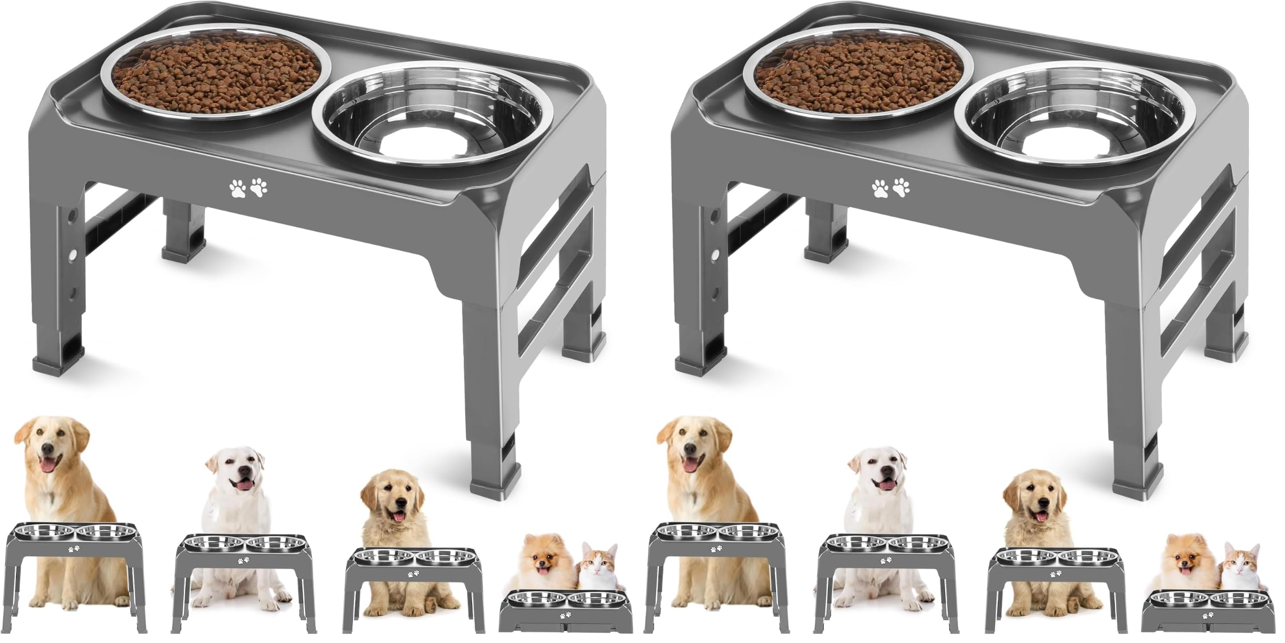 5-Height Large Dog Bowl Stand with 2 XL Steel Bowls