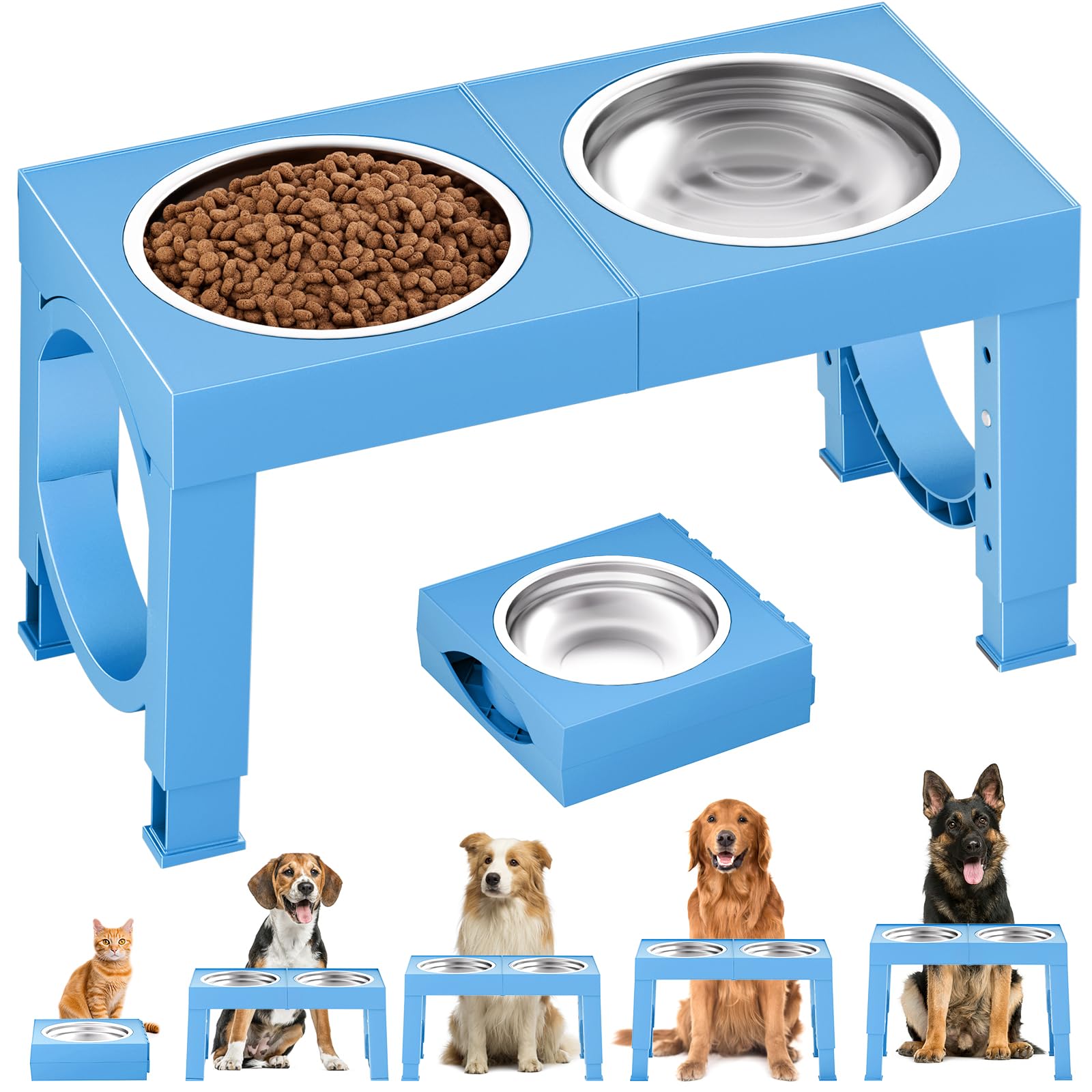 Adjustable Elevated Dog Feeder with 2 Steel Bowls