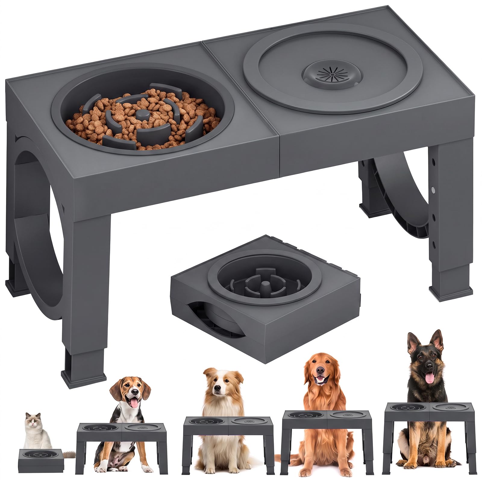 Adjustable Elevated Dog Feeder with 2 Steel Bowls