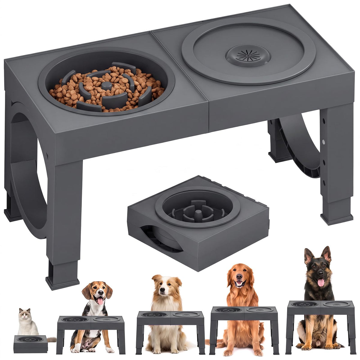 Adjustable Elevated Dog Bowl Stand with 2 Steel Bowls