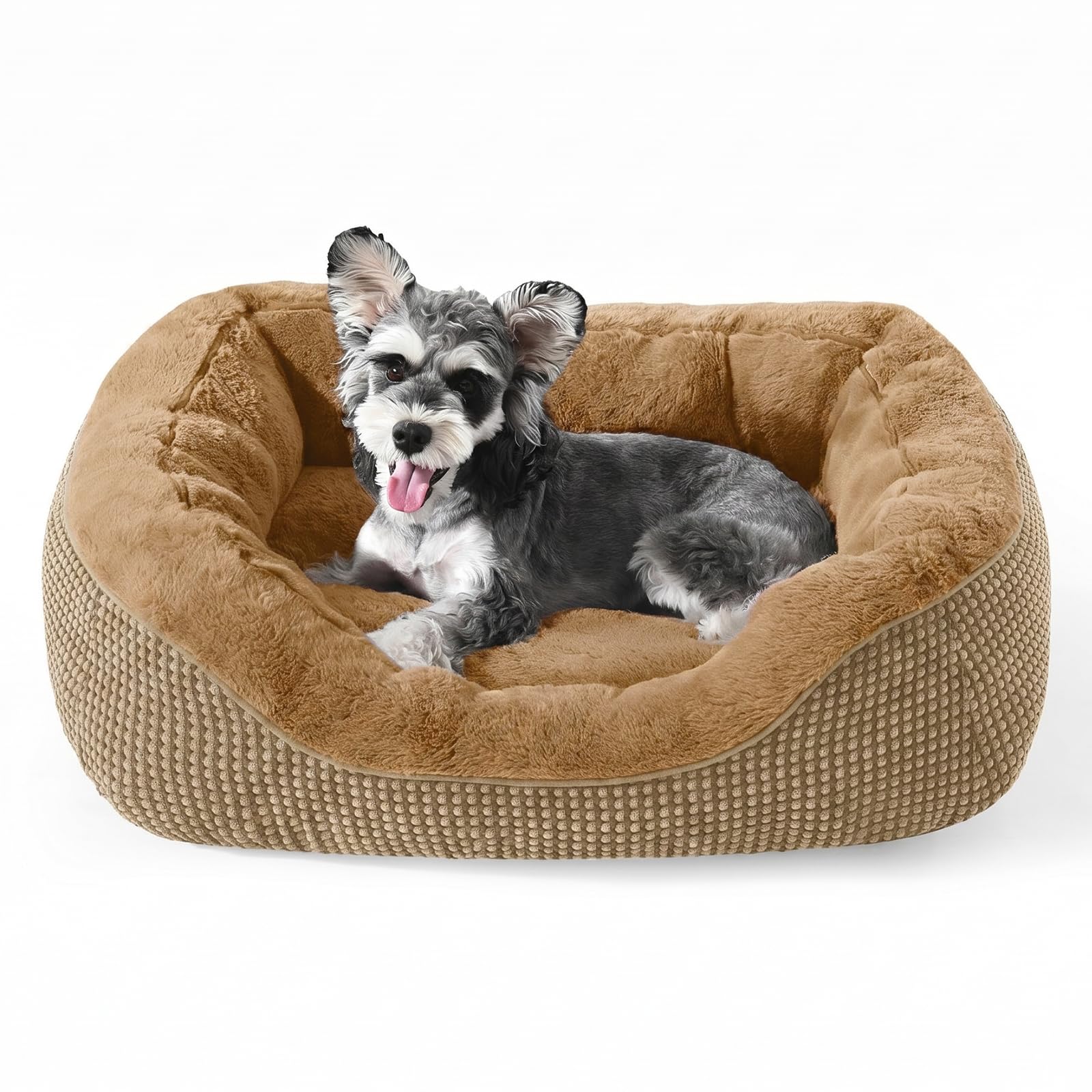 20" Small Dog & Cat Bed – Washable Soft Bolster Pet Bed with Non-Slip Bottom