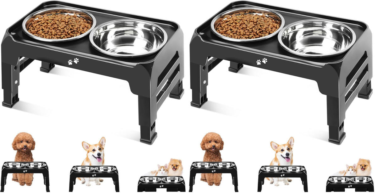 4-Height Elevated Dog Bowl Stand with 2 Steel Bowls