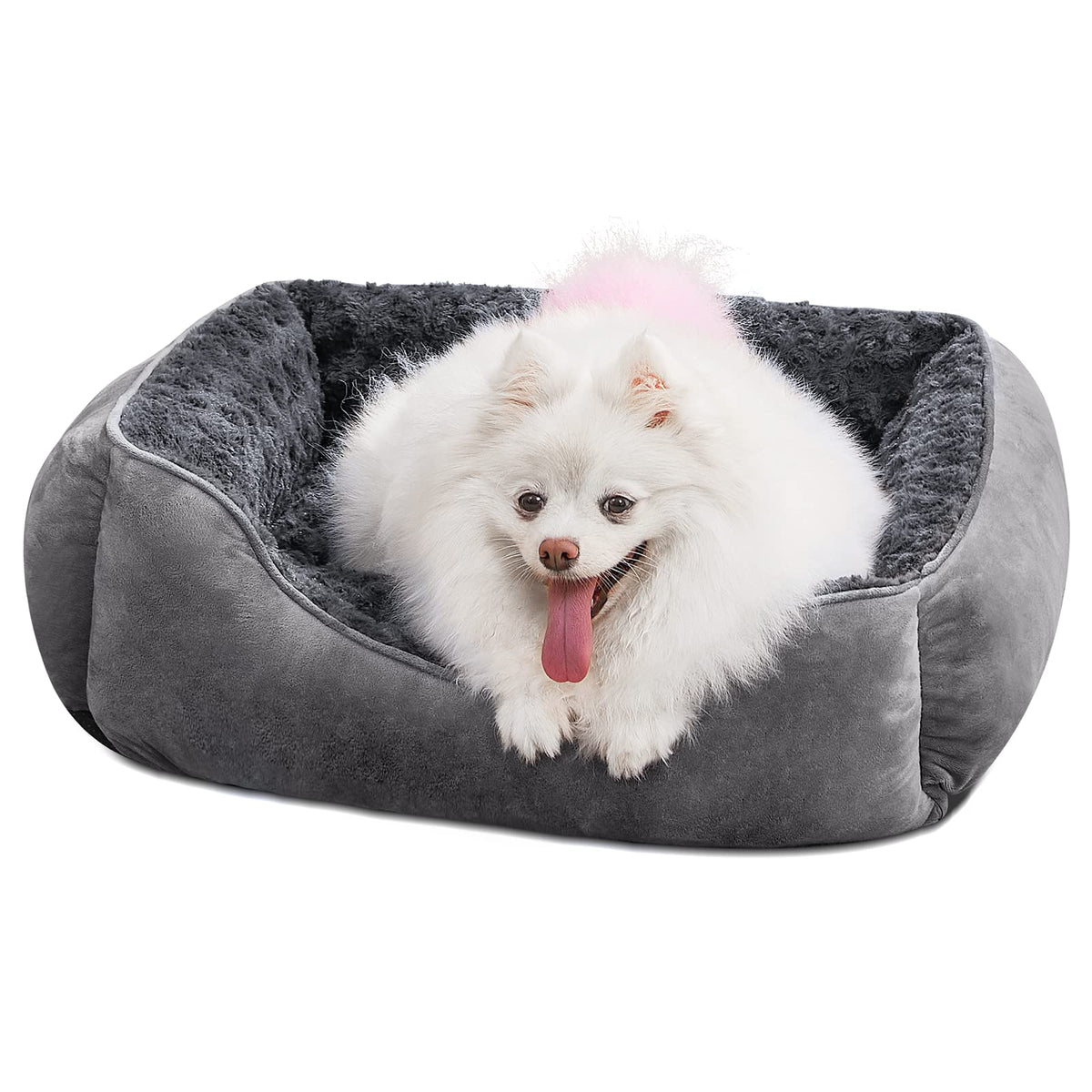 Washable Rectangle Dog Bed – Soft Bolster Sofa Bed with Non-Slip Bottom, Beige