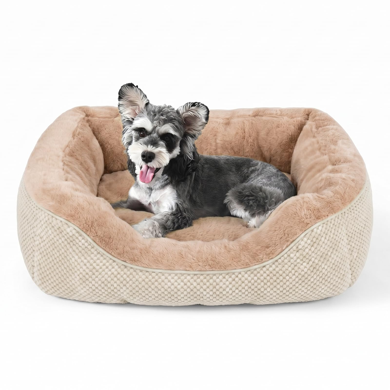 20" Small Dog & Cat Bed – Washable Soft Bolster Pet Bed with Non-Slip Bottom
