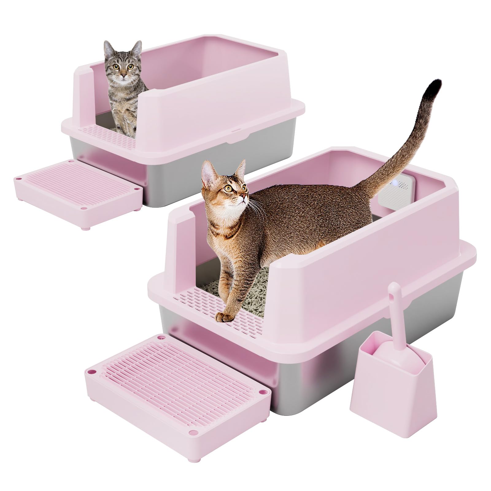 Open Cat Litter Box Set with Step Tray & Scoop