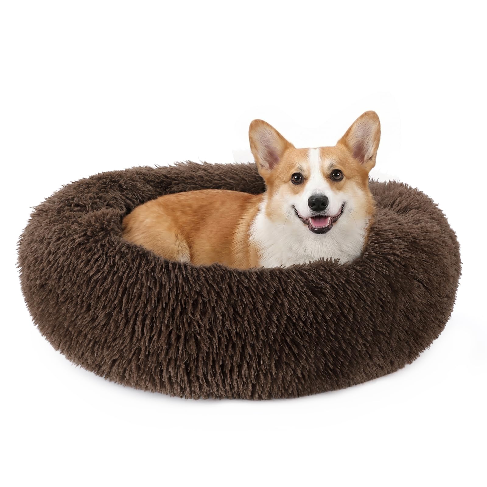 23" Round Donut Dog Bed – Plush Washable Pet Bed for Dogs & Cats