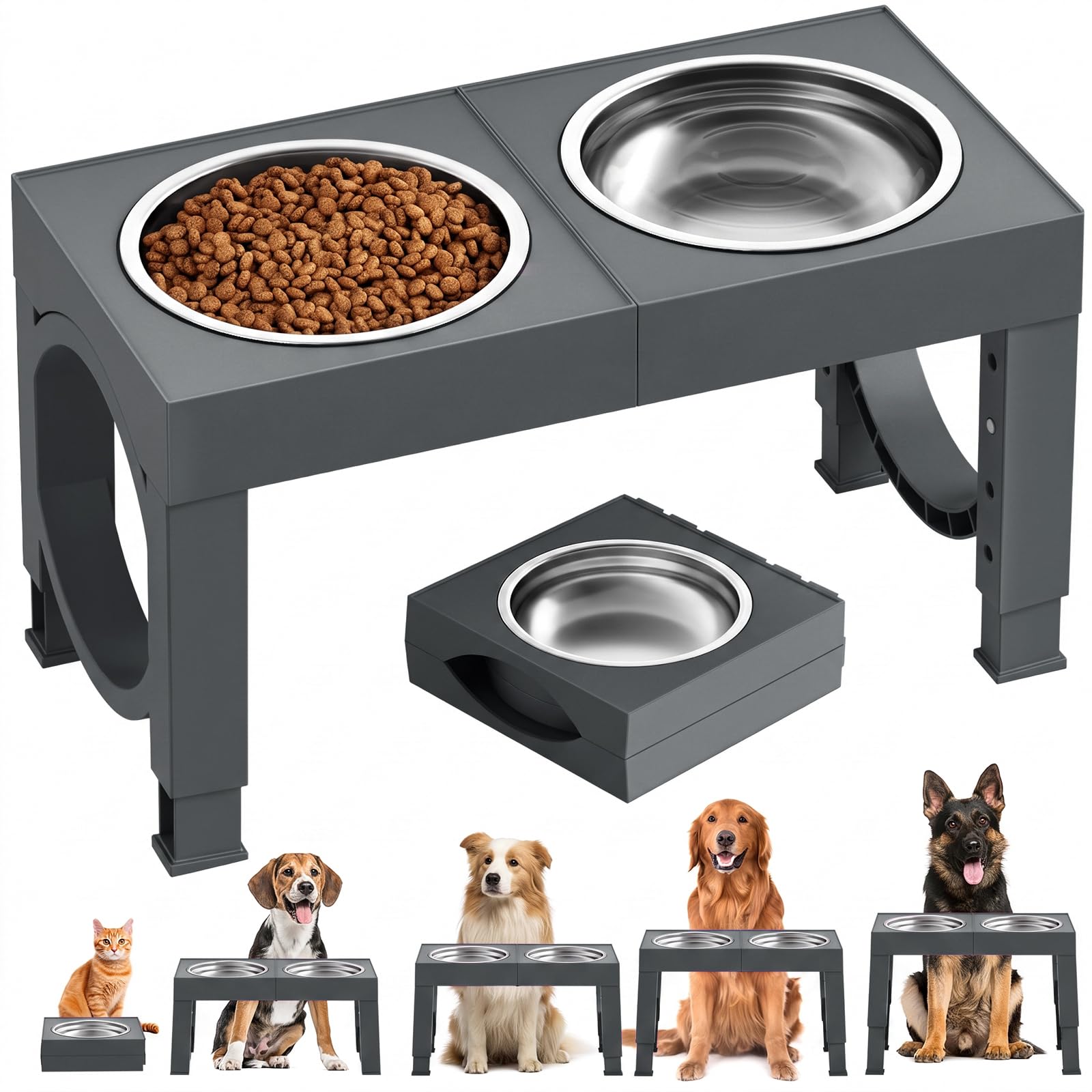 Adjustable Elevated Dog Bowl Stand with 2 Steel Bowls