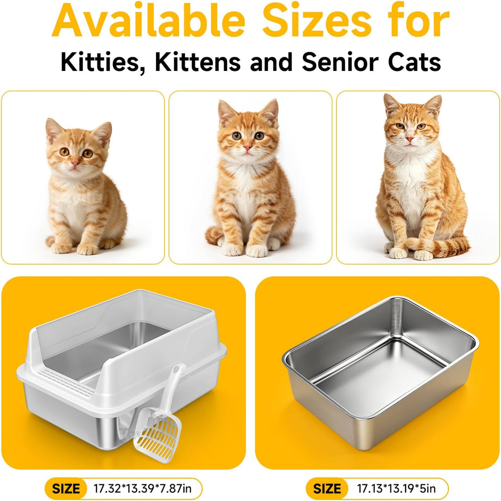 Compact Stainless Steel Cat Litter Box with Scoop