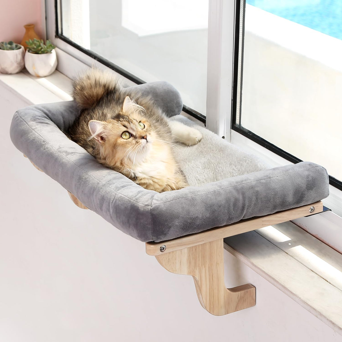Cat Window Perch with Bolsters – Large 24" Windowsill Cat Bed