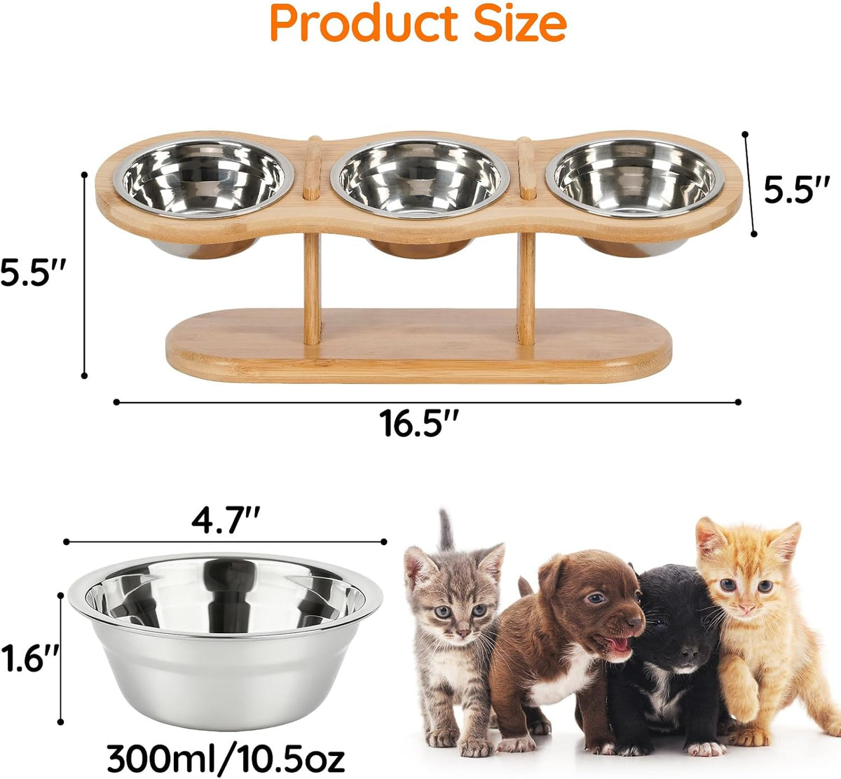 15° Tilted Triple Stainless Steel Cat Bowl Stand