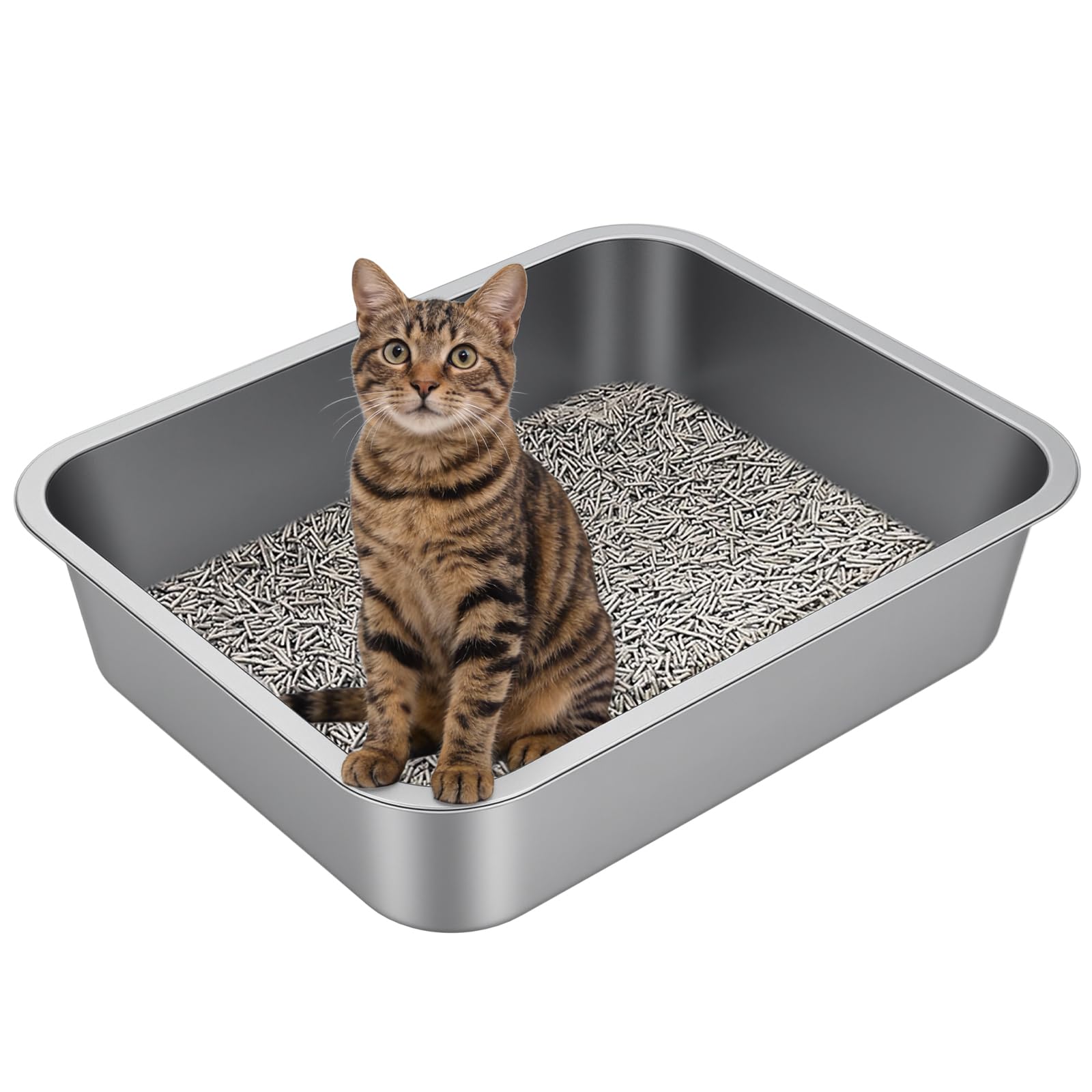 High-Sided Stainless Steel Cat Litter Pan