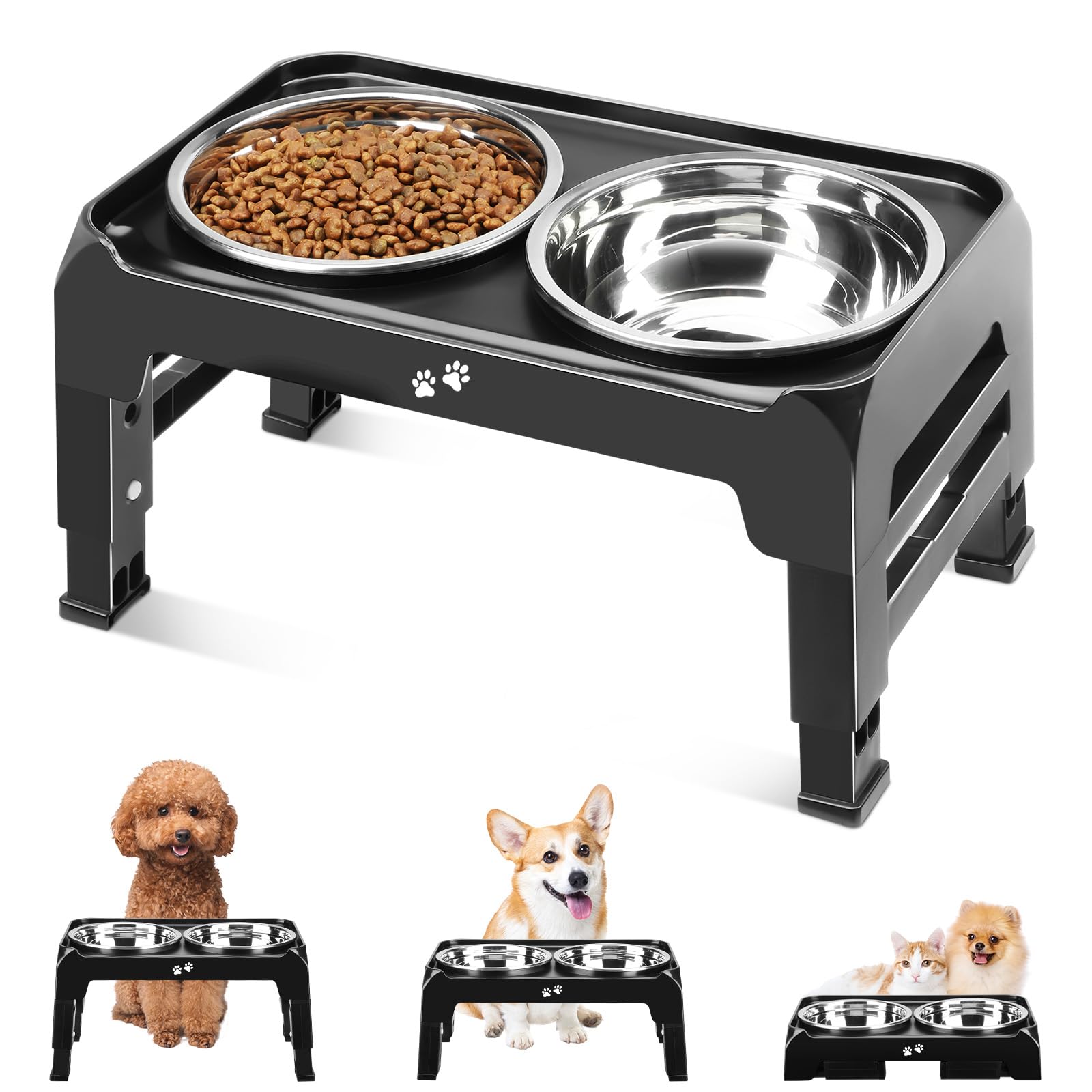 5-Height Large Dog Bowl Stand with 2 XL Steel Bowls