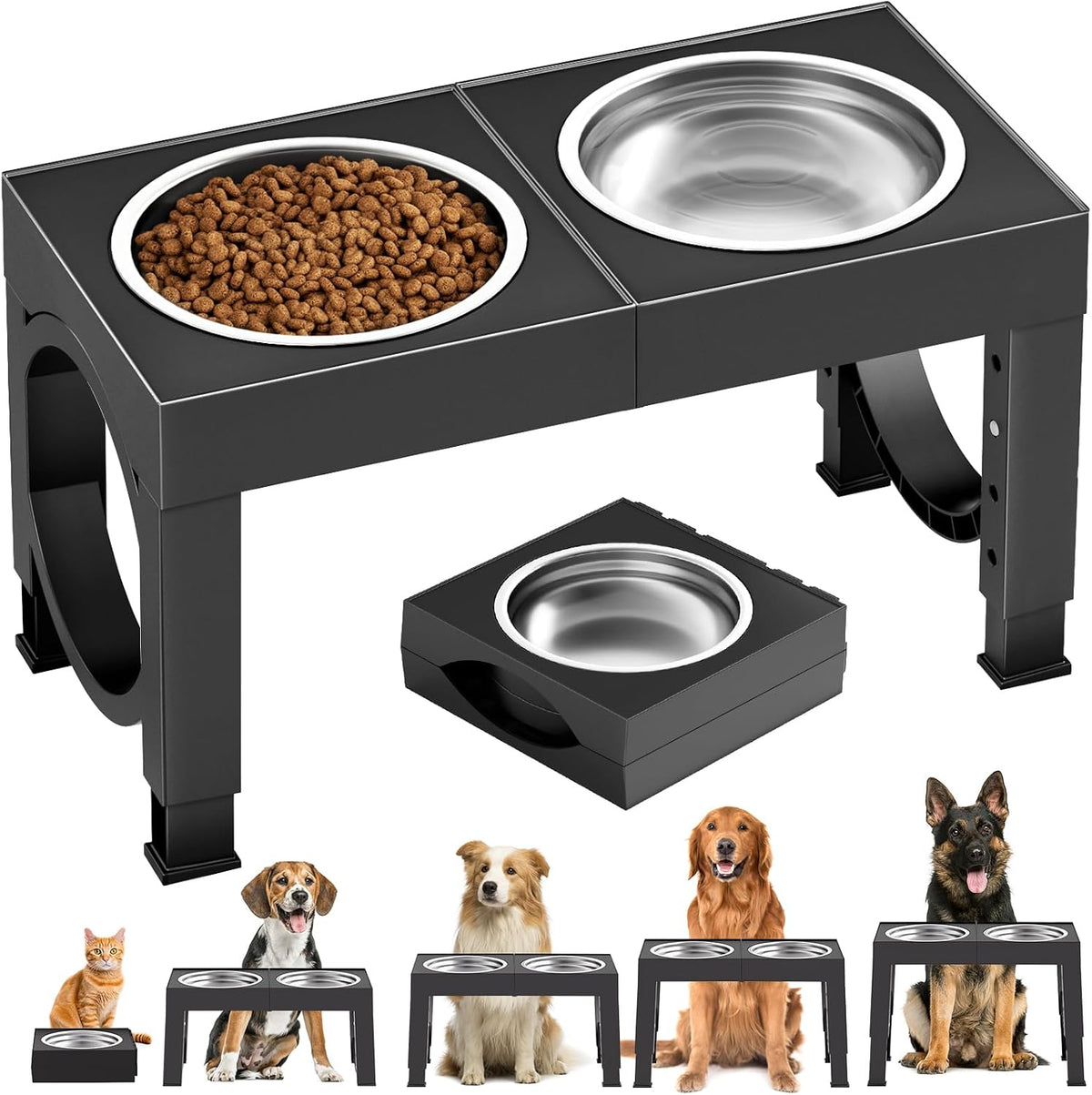 Adjustable Elevated Dog Bowl Stand with 2 Steel Bowls