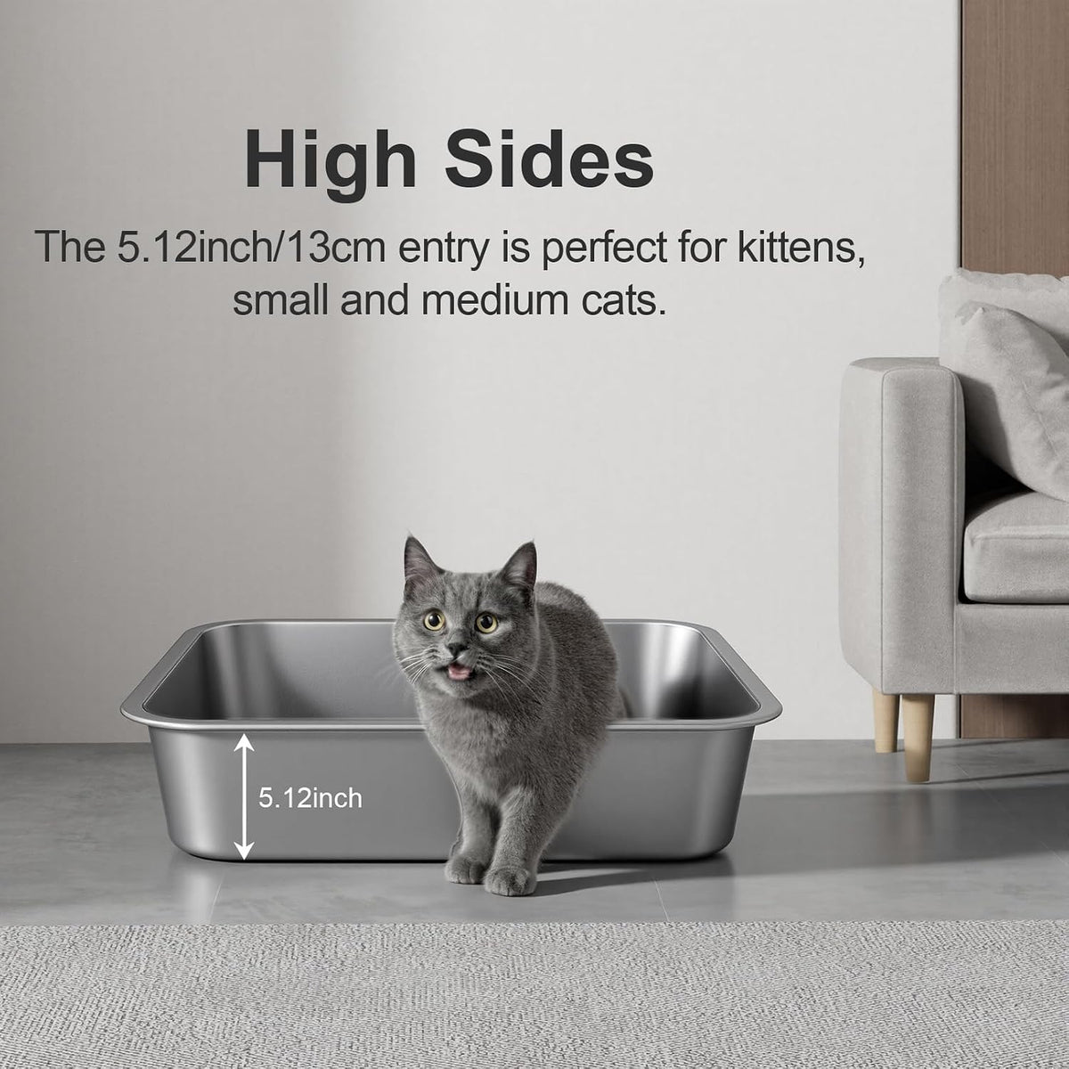 High-Sided Stainless Steel Cat Litter Pan