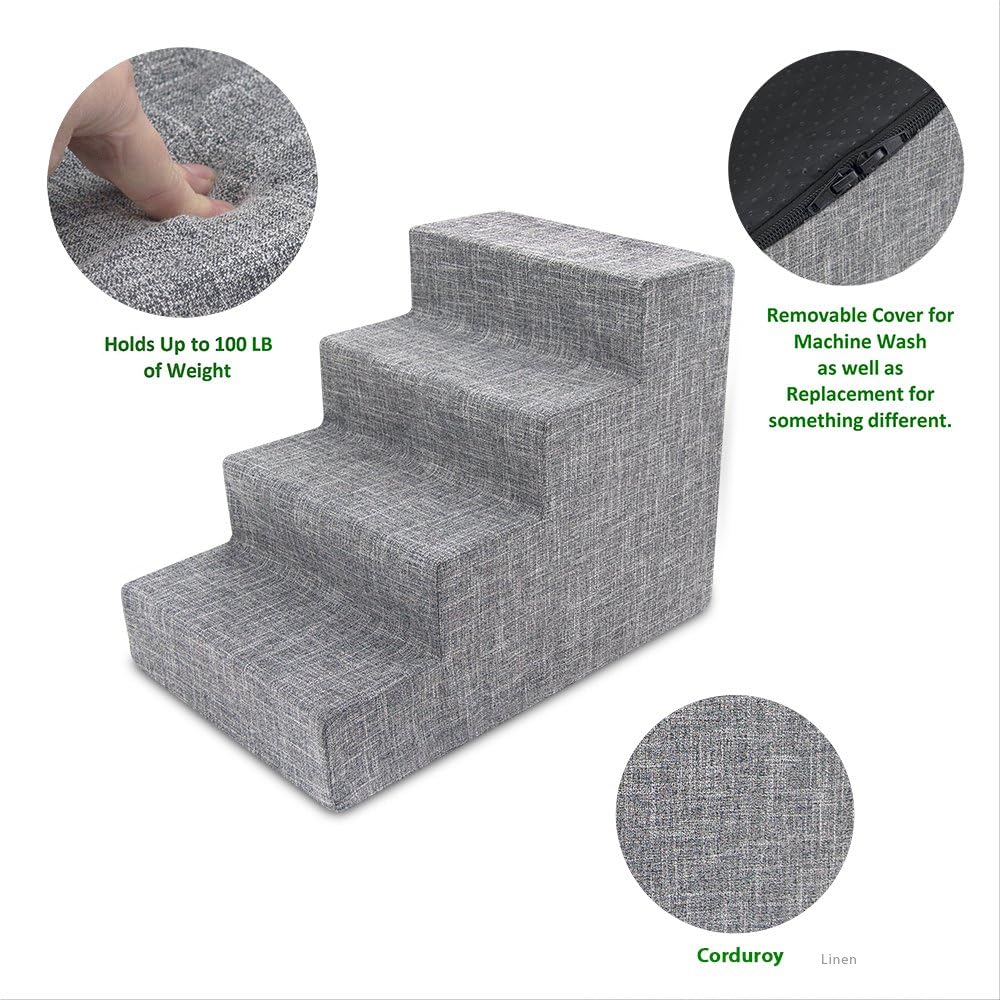4-Step Dog Stairs for Small Dogs & Cats – 18" Foam Pet Steps for Bed & Couch
