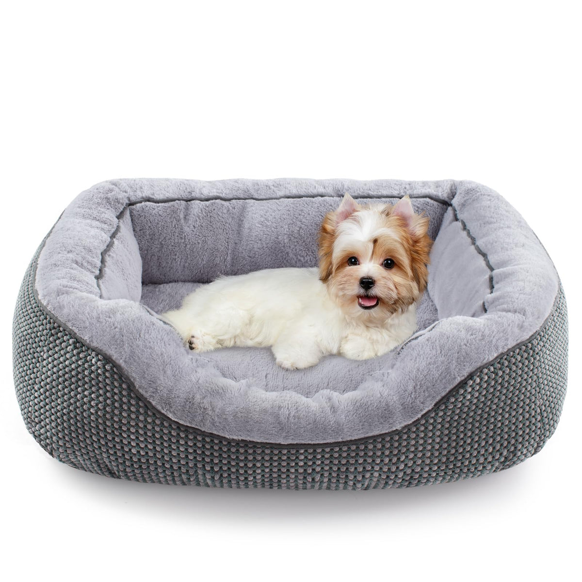 20" Small Dog & Cat Bed – Washable Soft Bolster Pet Bed with Non-Slip Bottom