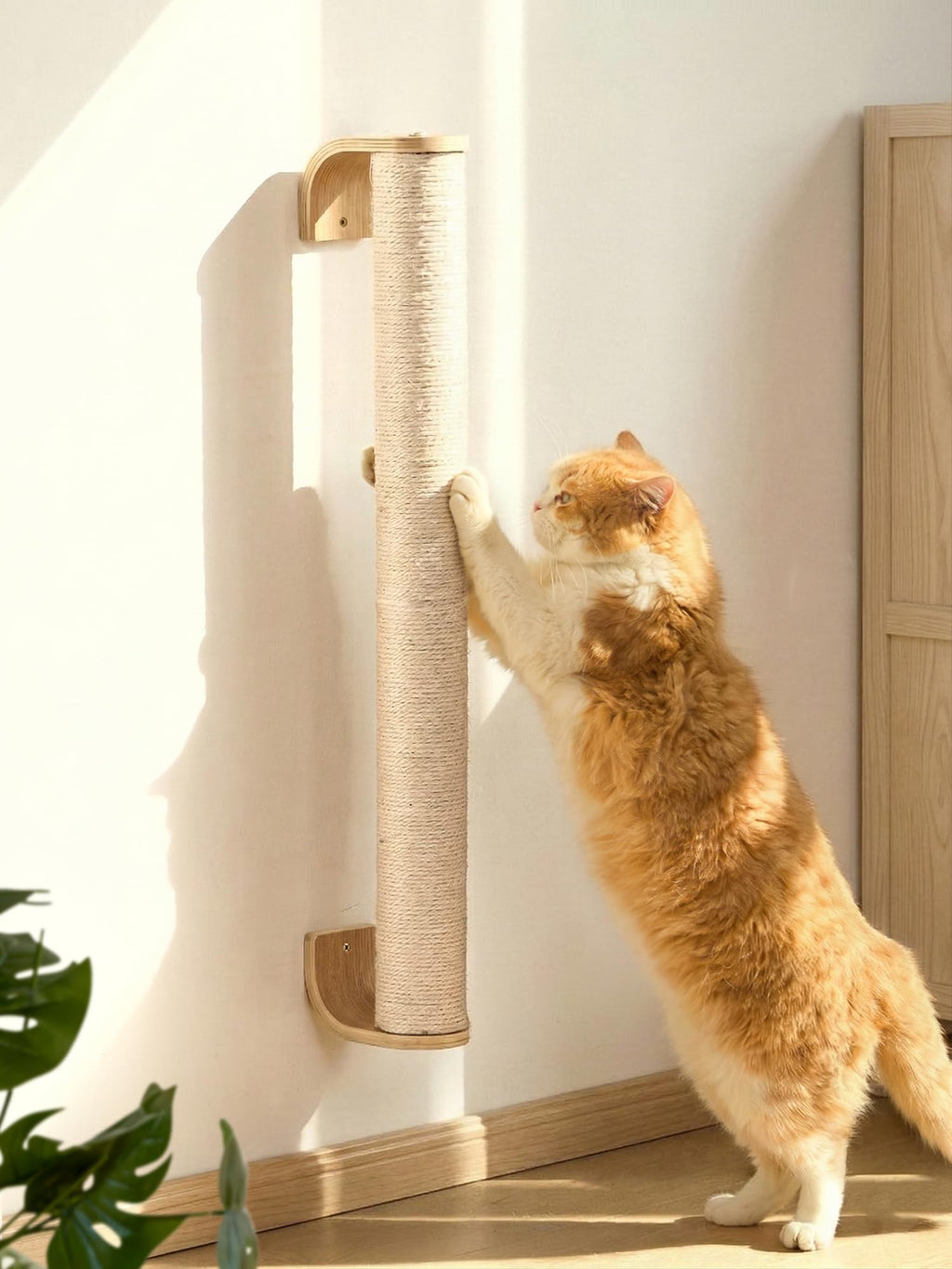 60" Tall Wall-Mounted Cat Scratching Post – Sisal Climbing Scratcher for Indoor Cats