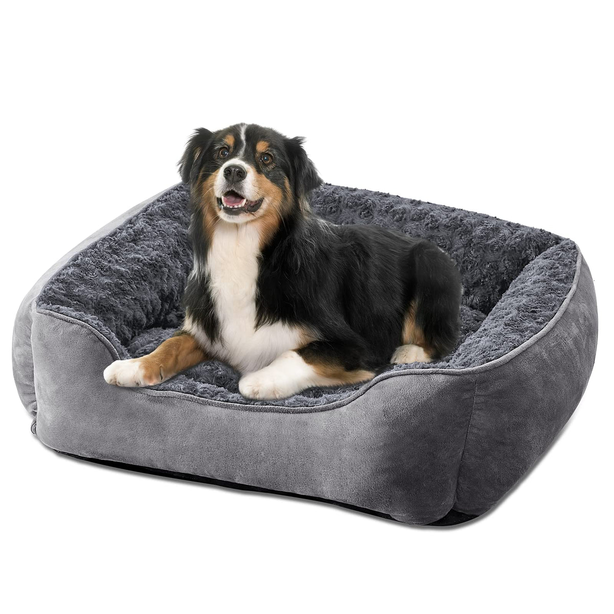 Washable Rectangle Dog Bed – Soft Bolster Sofa Bed with Non-Slip Bottom, Beige