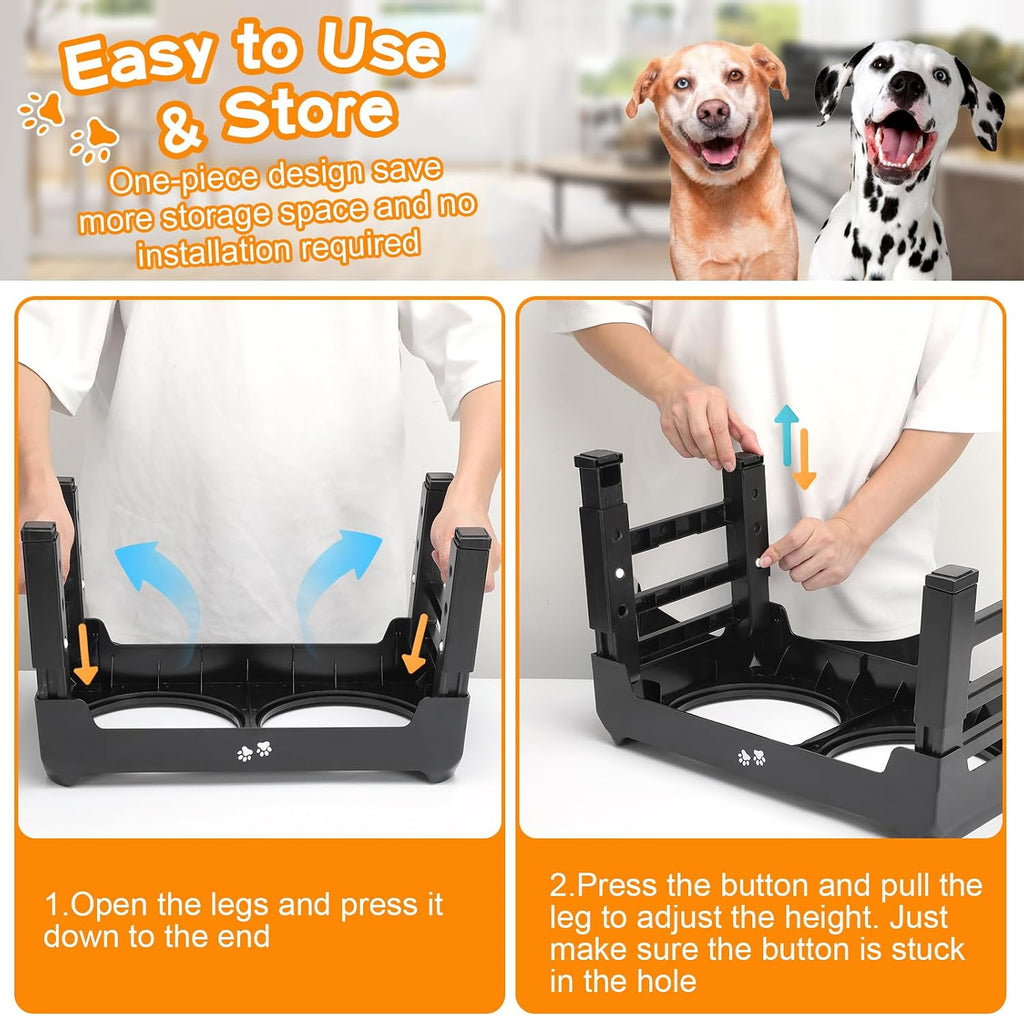 4-Height Elevated Dog Bowl Stand with 2 Steel Bowls