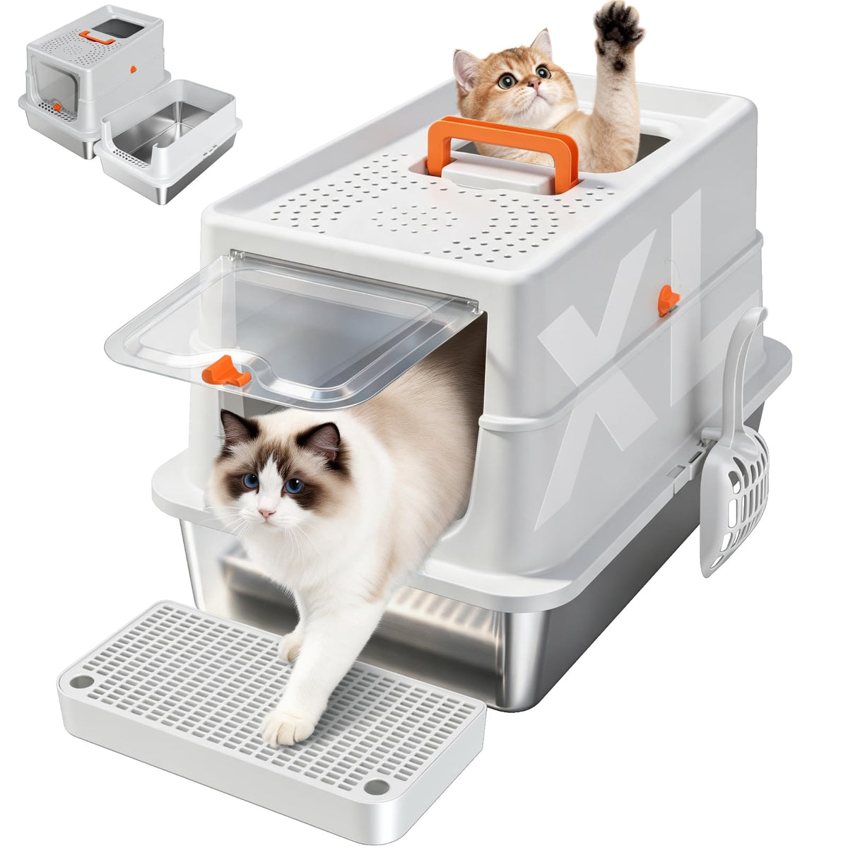 XL Stainless Steel Cat Litter Box with High Sides