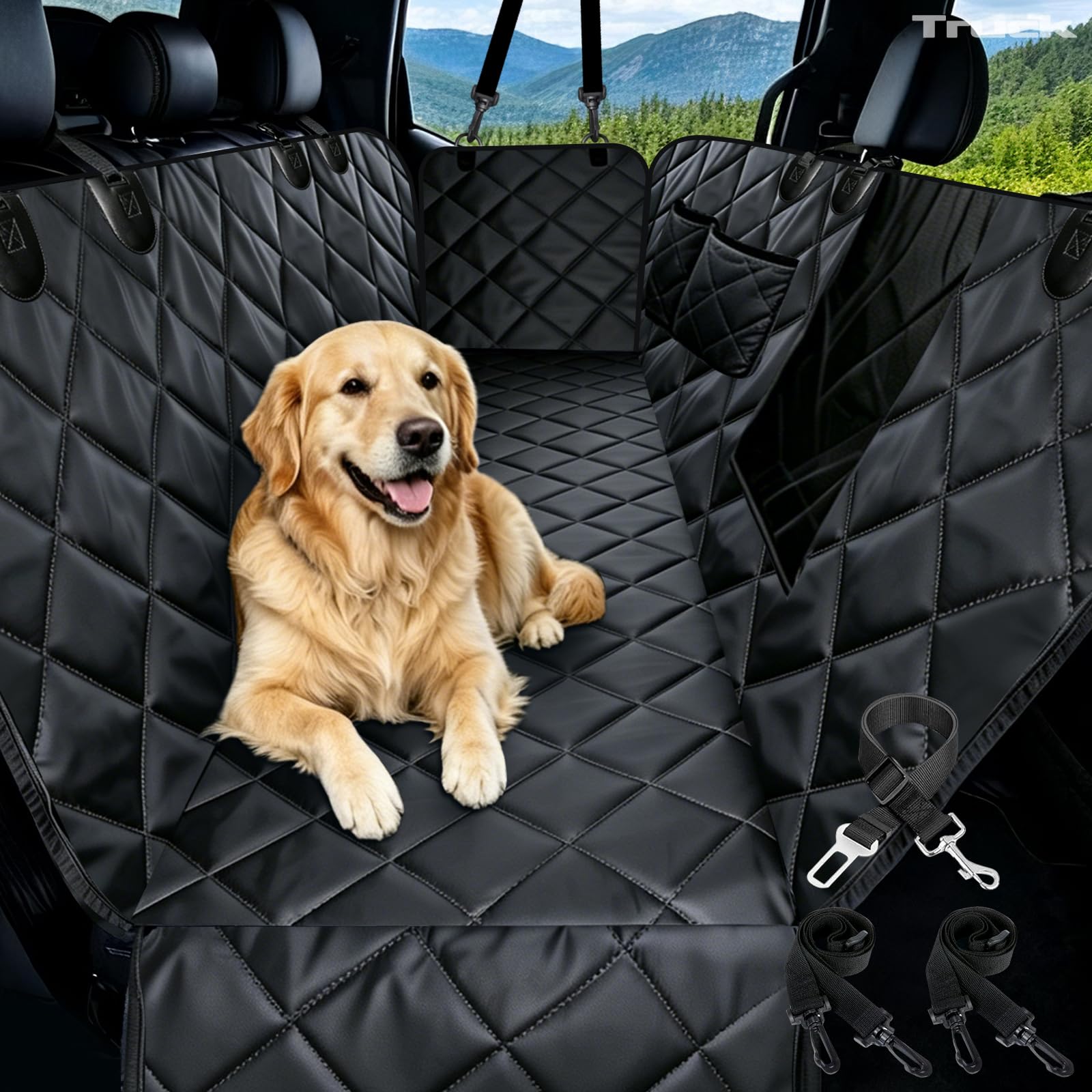 Water-Resistant Dog Car Seat Cover with Safety Belt Openings