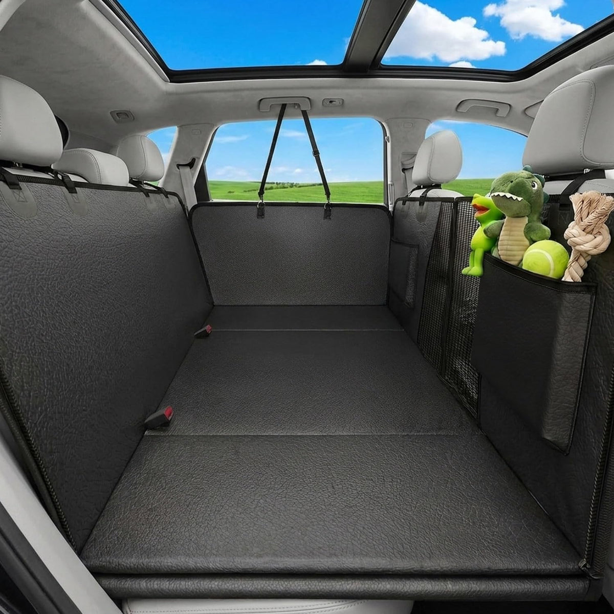 600D Dog Car Seat Cover with Non-Slip Backing and Seat Belt Openings