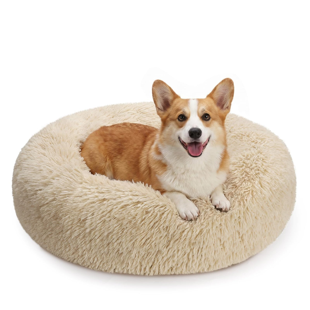 23" Round Donut Dog Bed – Plush Washable Pet Bed for Dogs & Cats