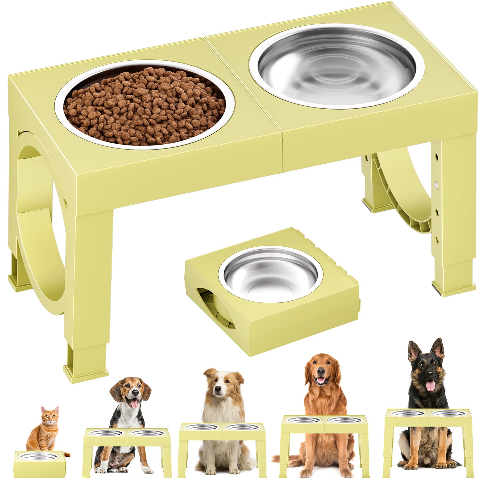 Adjustable Elevated Dog Feeder with 2 Steel Bowls