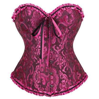 Overbust Corset Top Floral Renaissance Womens Lace Up Boned Overbust Corset Bustier.