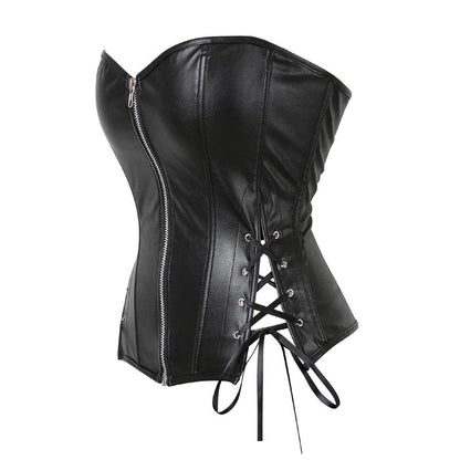 Women's Steampunk Corset Dress Punk Rock Faux Leather Corset with Skirt Retro Goth Waist Cincher