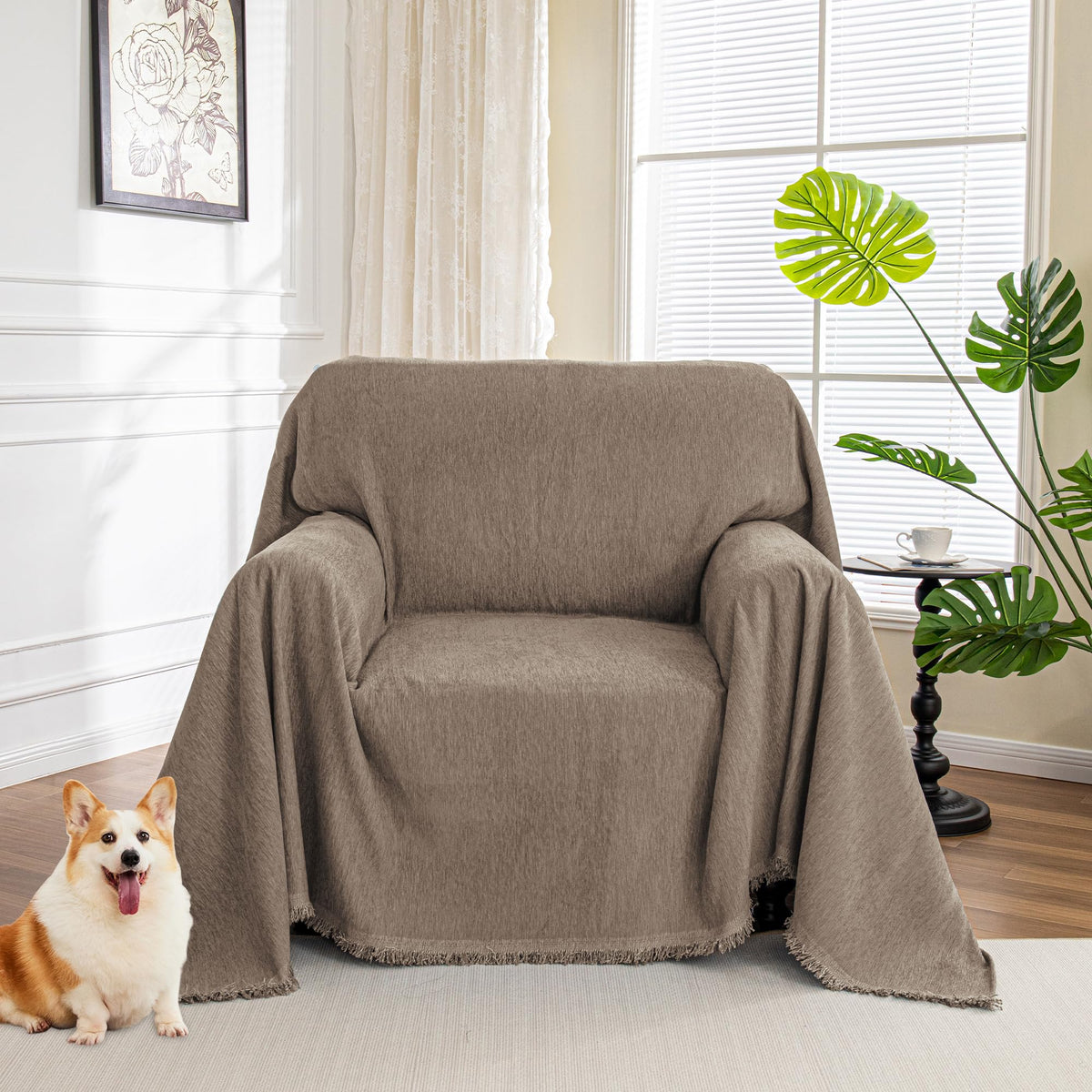 Chenille Pet Couch Cover with Tassel Edges