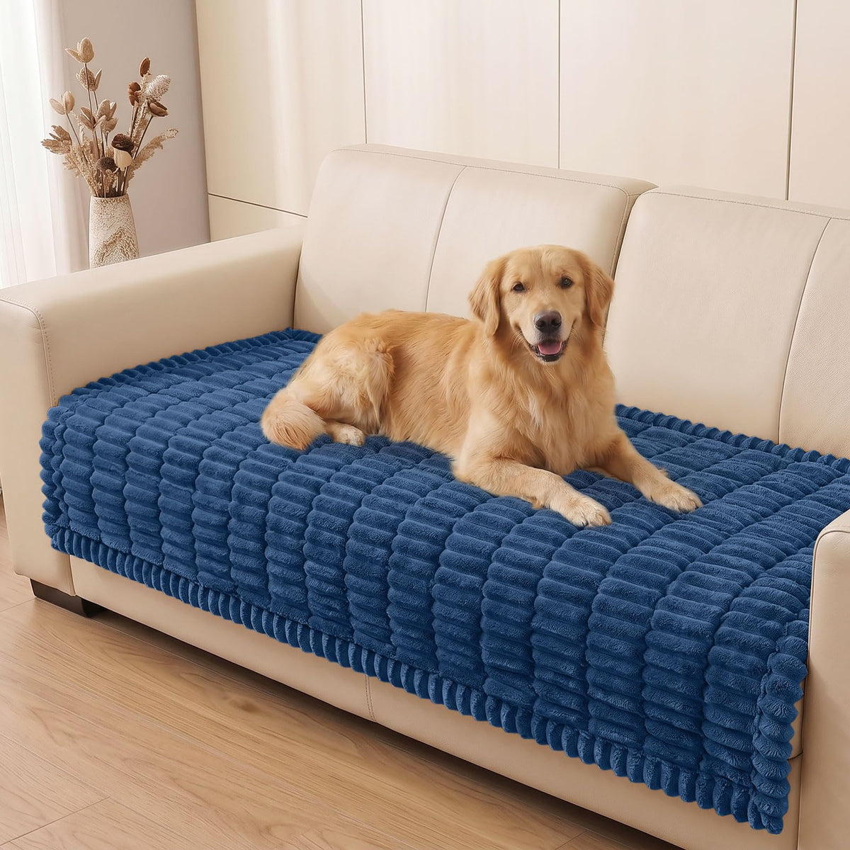 Plush Ribbed Pet Couch Cover