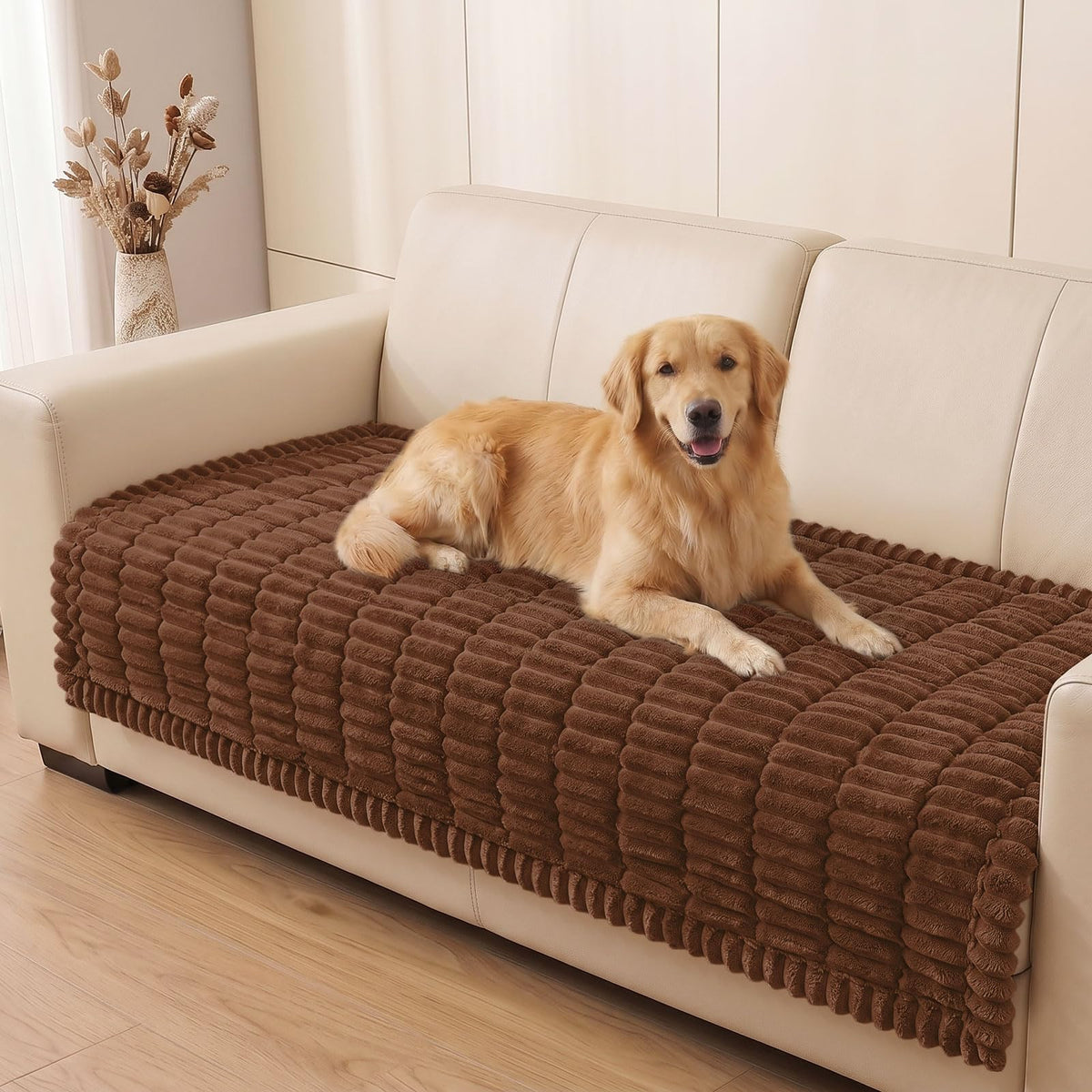 Plush Ribbed Pet Couch Cover