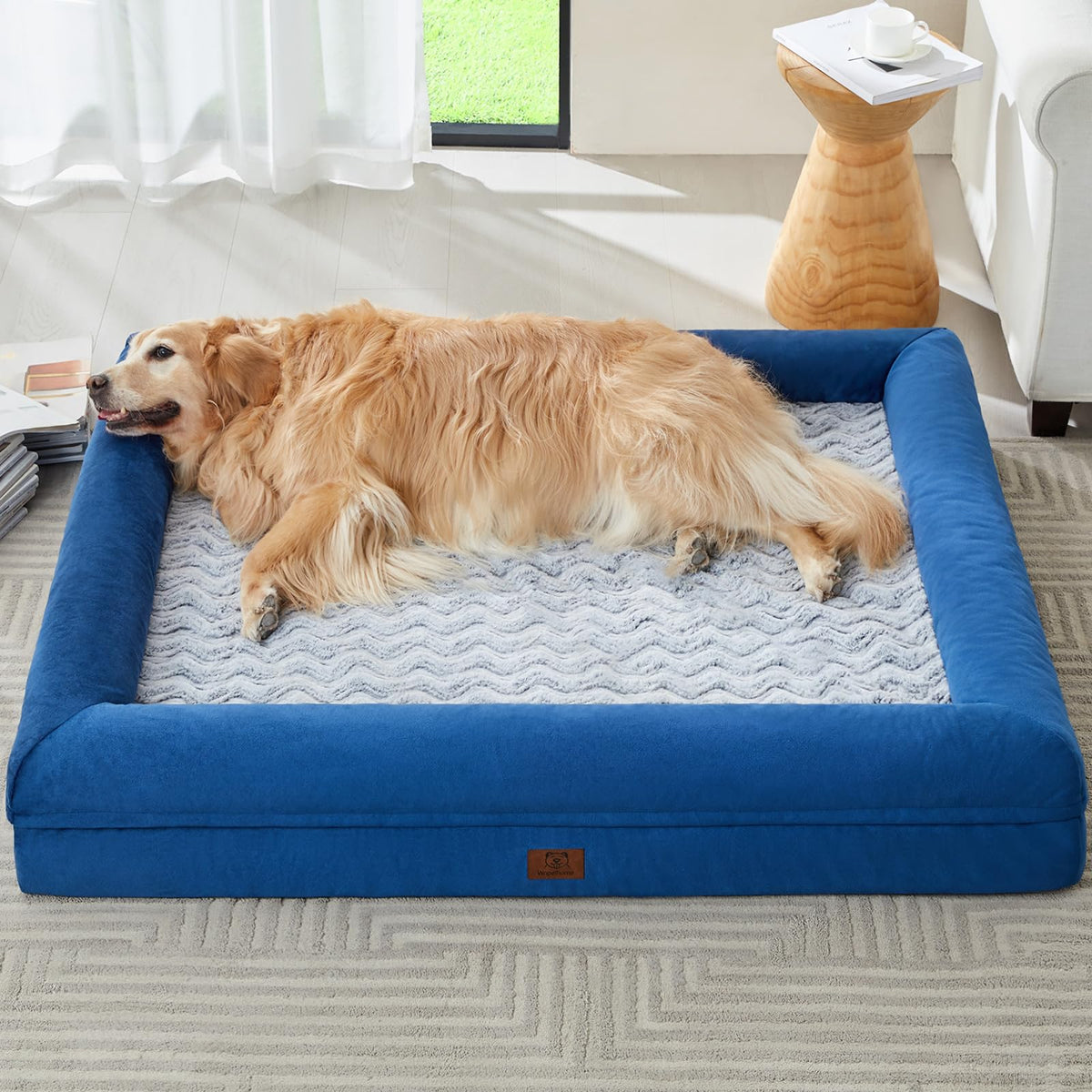 Extra Large Dog Bed with Bolsters – Egg Crate Foam Pet Bed with Waterproof Lining