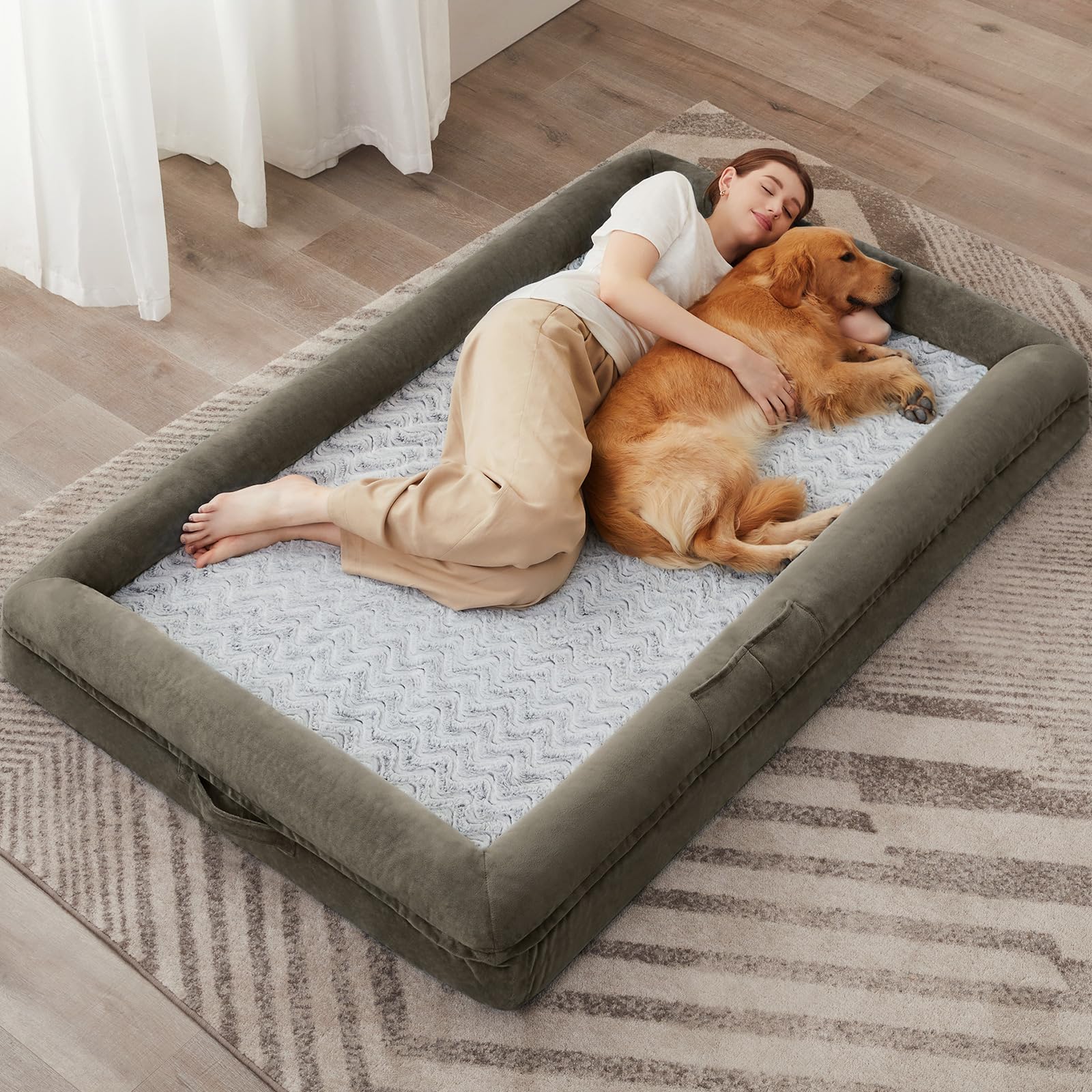 Extra Large Dog Bed with Bolsters – Egg Crate Foam Pet Bed with Waterproof Lining