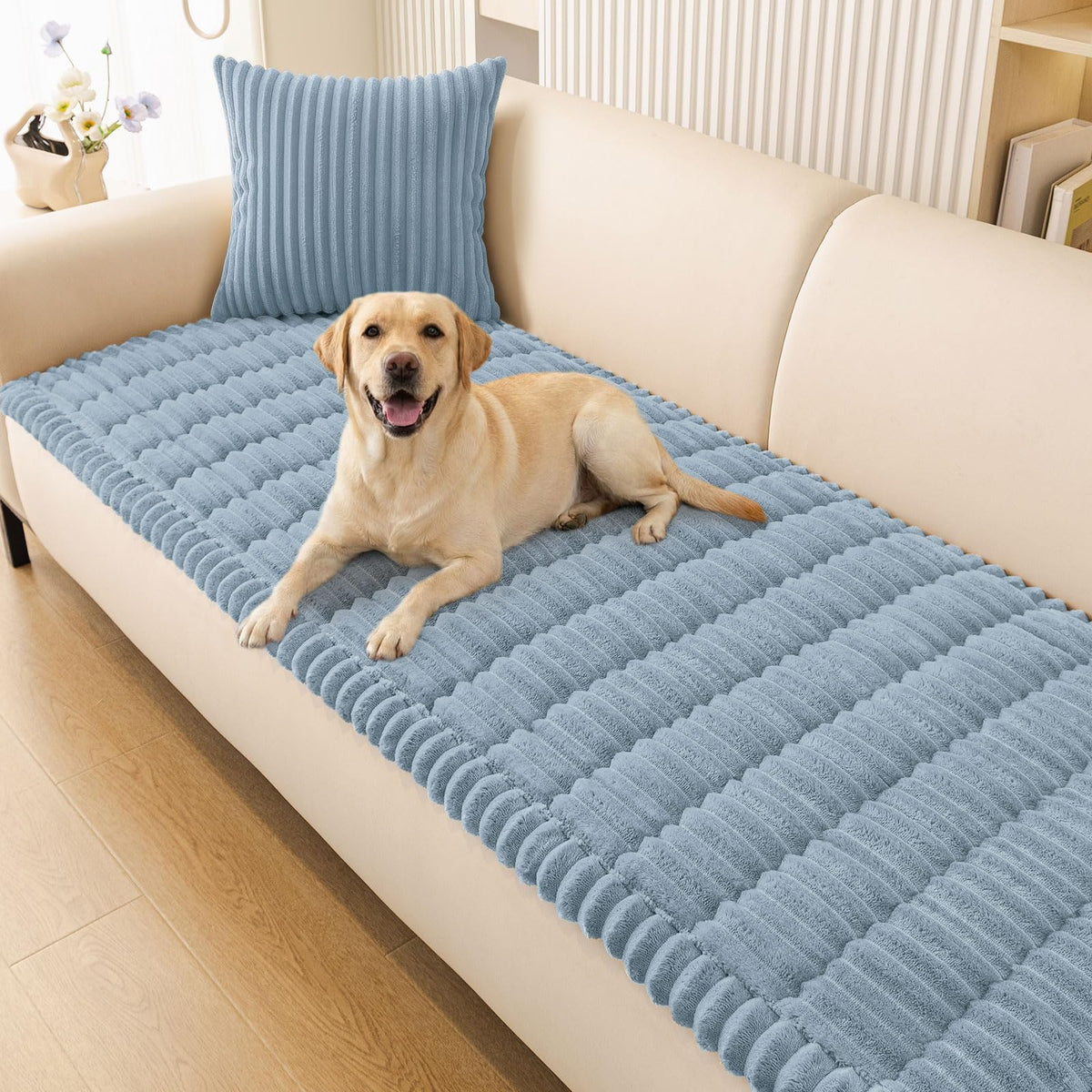 Plush Ribbed Pet Couch Cover
