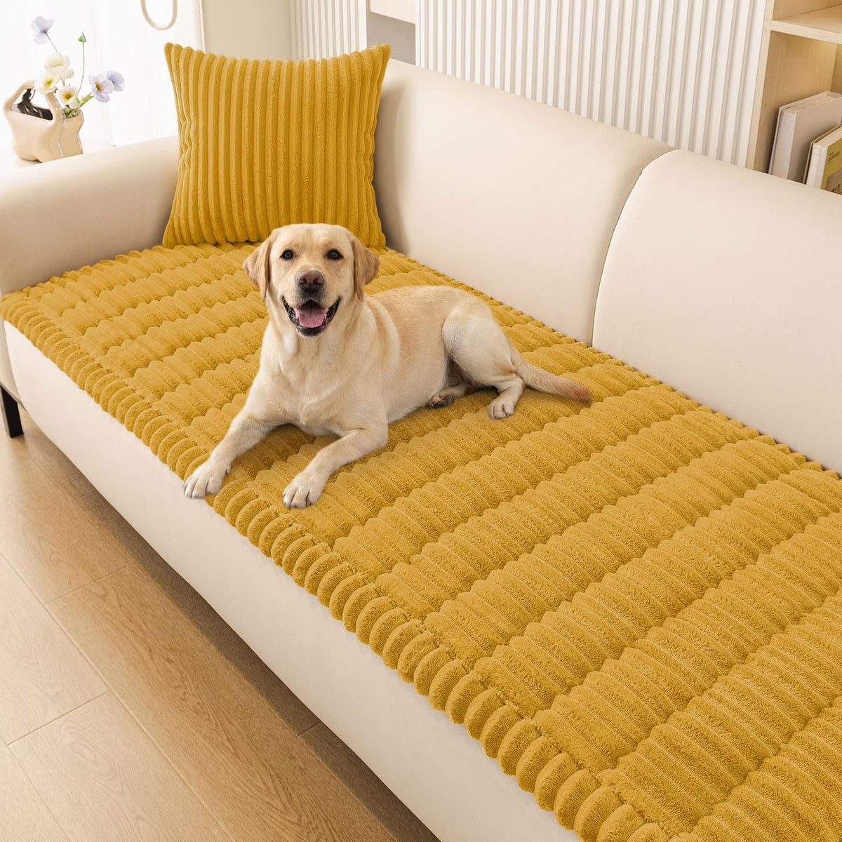 Plush Ribbed Pet Couch Cover