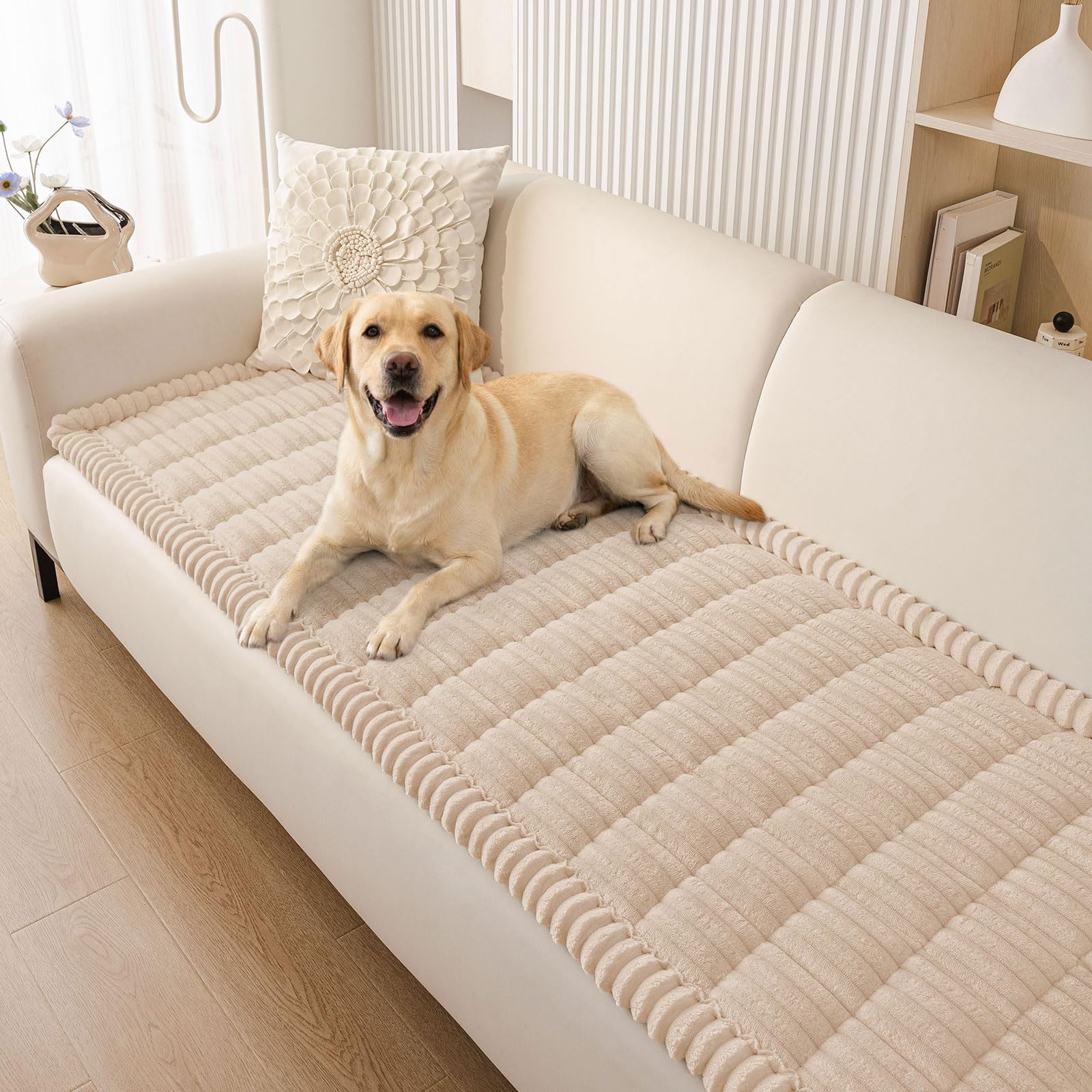 Plush Ribbed Pet Couch Cover