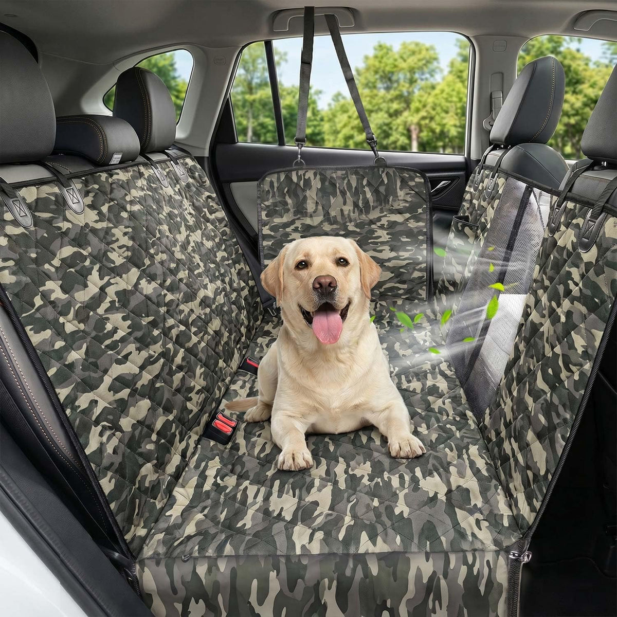 600D Dog Car Seat Cover with Non-Slip Backing and Seat Belt Openings