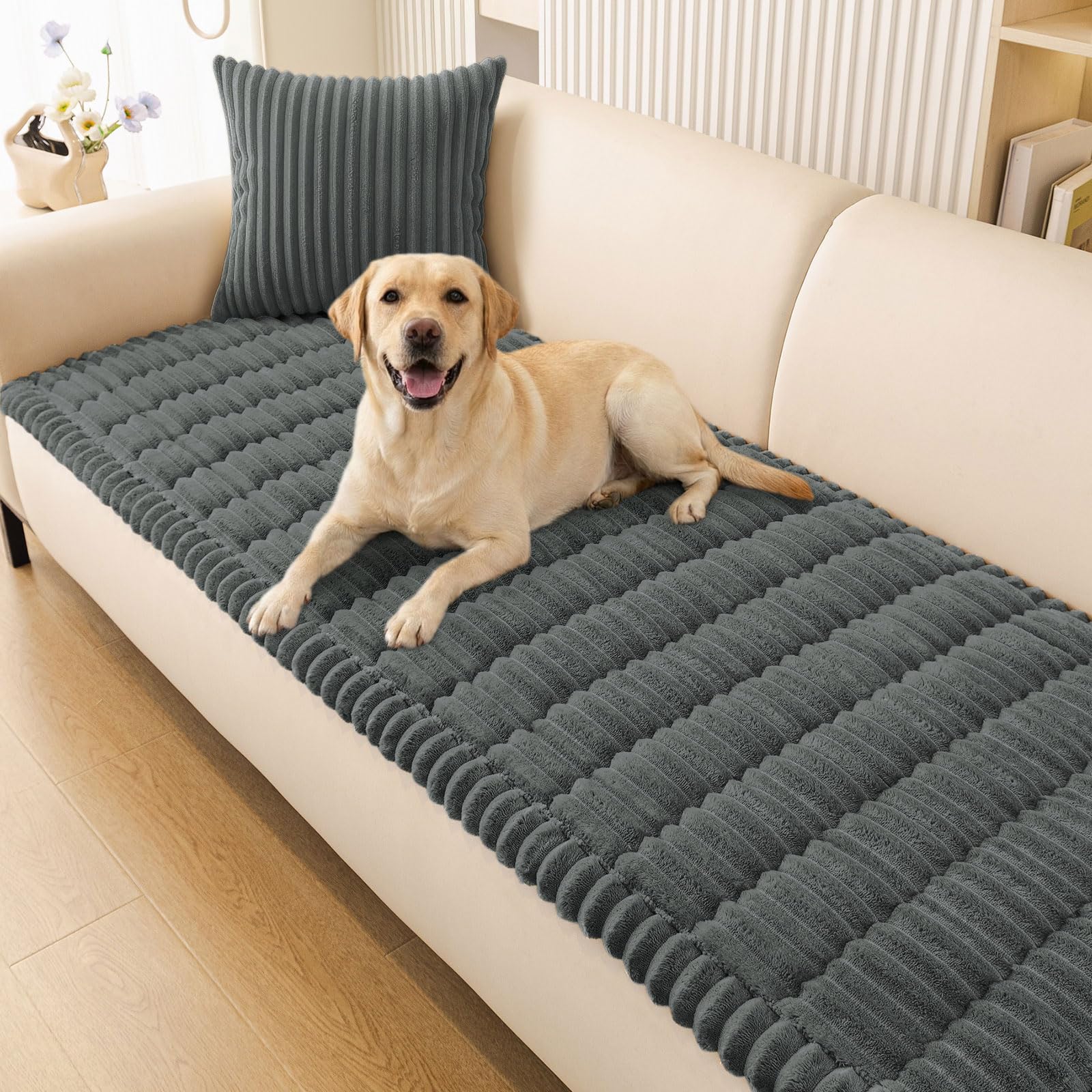 Plush Ribbed Pet Couch Cover